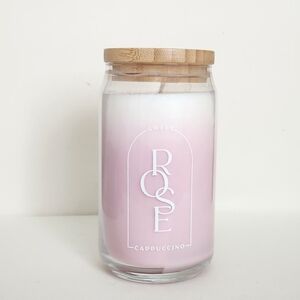 DW Home Valentine Rose Cappuccino Scented Ombre Pink Glass Candle w/ Lid, New
